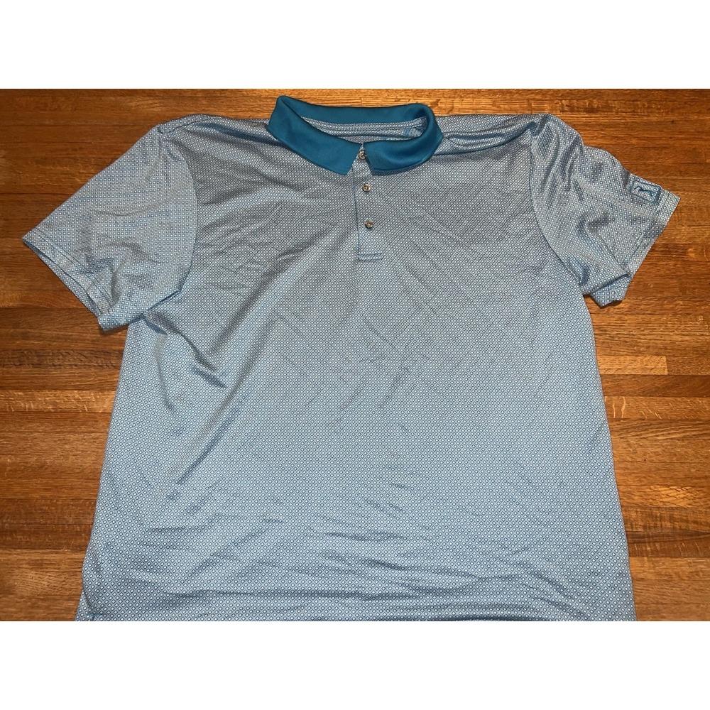 PGA Tour Men 2XL Blue Teal Diamond Pro Series Short Sleeve Golf Colllared Polo
